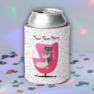 Pretty Black White Cats Pink Chair Polka Dots Can Cooler