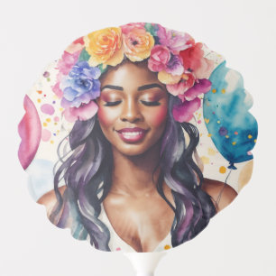 Pretty Black Woman Colorful Balloons Party
