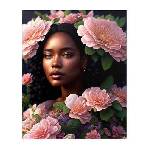 Pretty Black Woman Pink Flowers  Acrylic Print