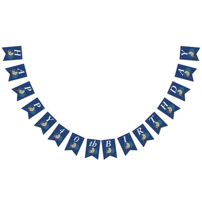 Pretty Blond Birthday Fairy on Moon Silk Stockings Bunting Flags (All)