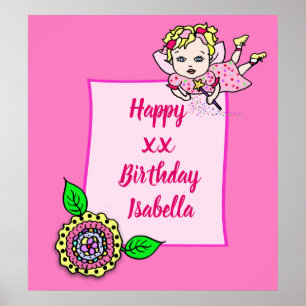 Pretty Blond Fairy Girl Happy Birthday Poster