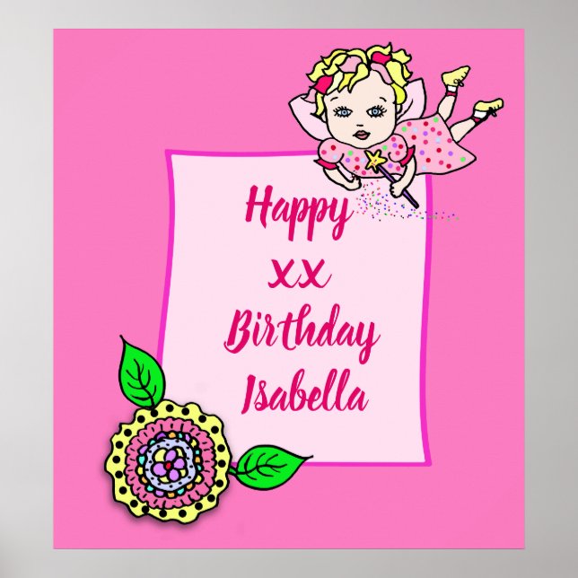 Pretty Blond Fairy Girl Happy Birthday Poster (Front)