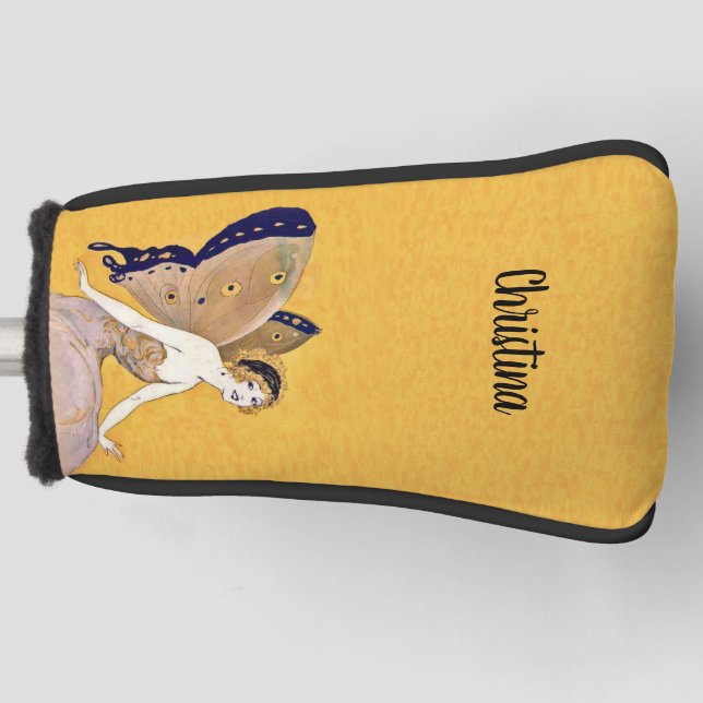 Pretty Blond Fairy Monarch Butterfly Wings Yellow Golf Head Cover (Front)