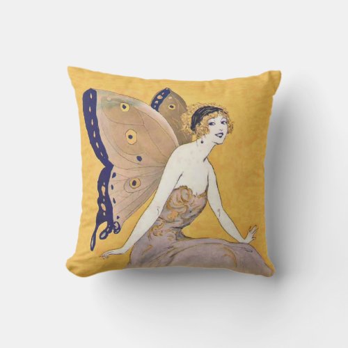 Pretty Blond Fairy Monarch Butterfly Wings Yellow Outdoor Pillow