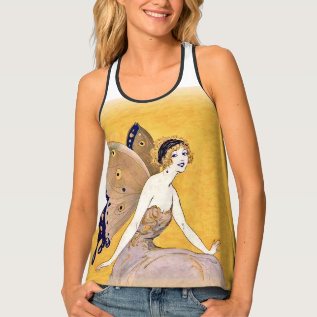 Pretty Blond Fairy Monarch Butterfly Wings Yellow Tank Top (Front)