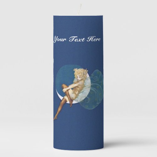 Pretty Blond Fairy Wearing Silk Stockings on Moon  Pillar Candle