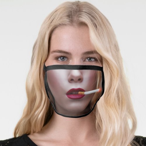 PRETTY BLOND GIRL WITH CIGARETTE FAKE FACE MASK