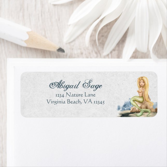Pretty Blond Mermaid Beach Address Label (Insitu)