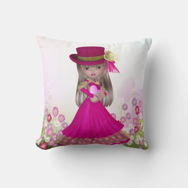 Pretty Blond Princess Girl Holding a Heart Pillow (Front)
