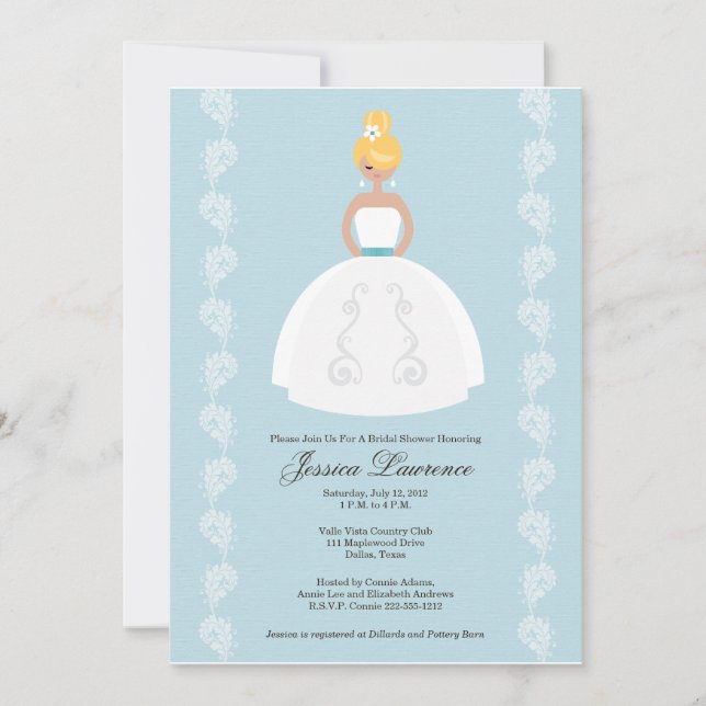 Pretty Blonde Bride Bridal Shower Invitations (Front)