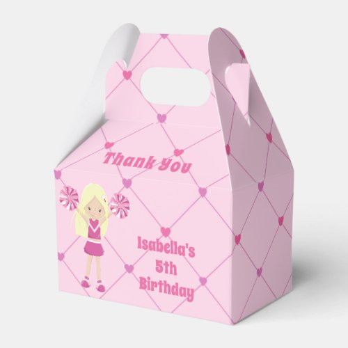 Pretty Blonde Cheerleader Girl Pink Birthday Party Favor Boxes