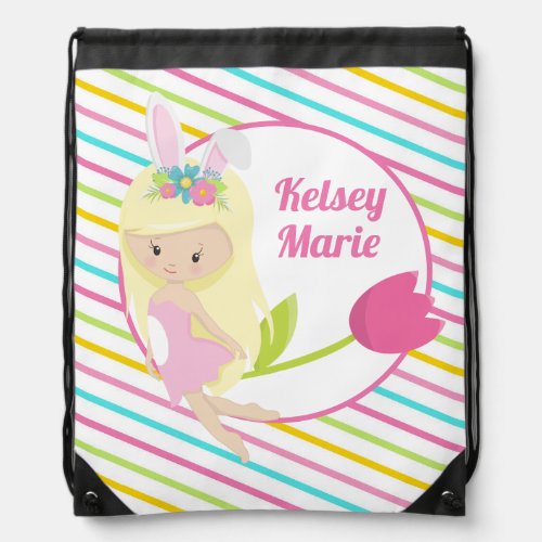 Pretty Blonde Fairy Girl Custom Drawstring Bag