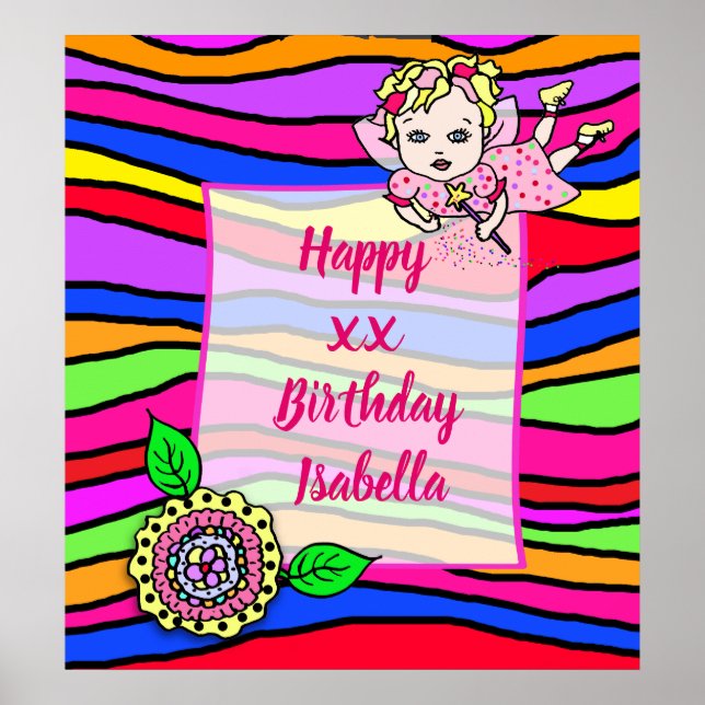 Pretty Blonde Fairy Girl Happy Birthday Poster (Front)