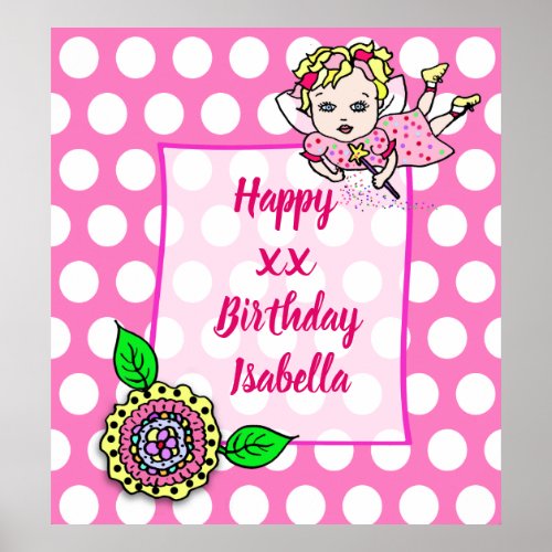 Pretty Blonde Fairy Girl Happy Birthday Poster