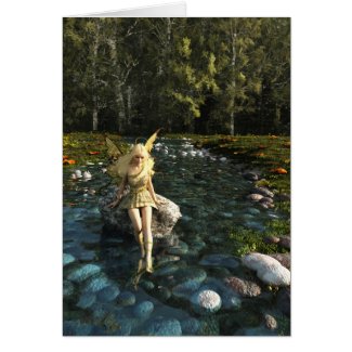 Pretty Blonde Fairy Paddling in a Forest Stream Card
