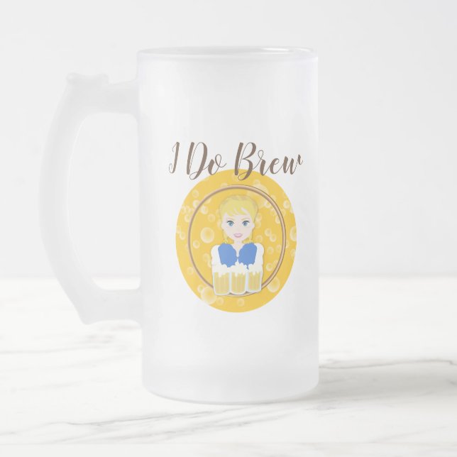 Pretty Blonde Girl Serving Beer Design Frosted Glass Beer Mug (Left)