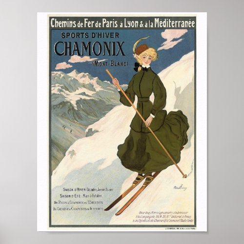 Pretty Blonde Girl Skiing in Chamonix Poster