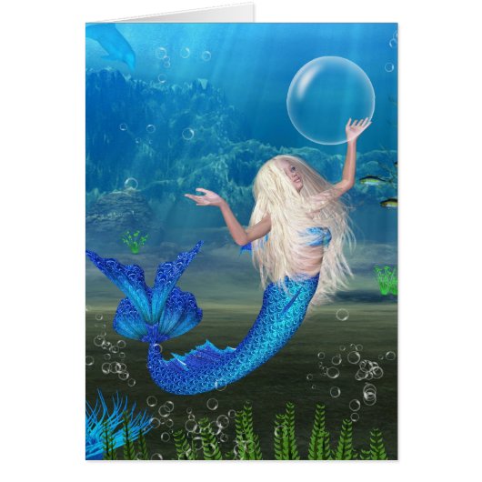 Pretty Blonde Mermaid with Bubble Cards (Front)