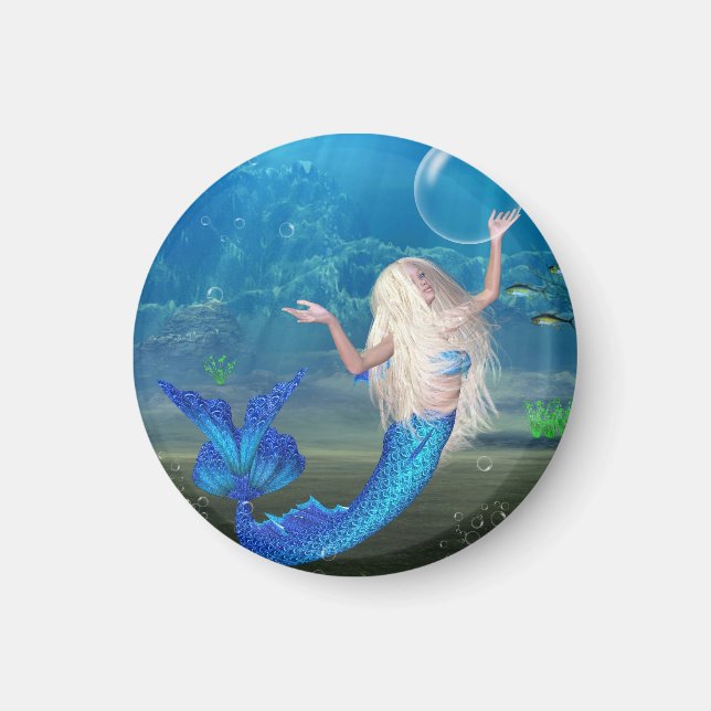 Pretty Blonde Mermaid with Bubble Magnet (Front)