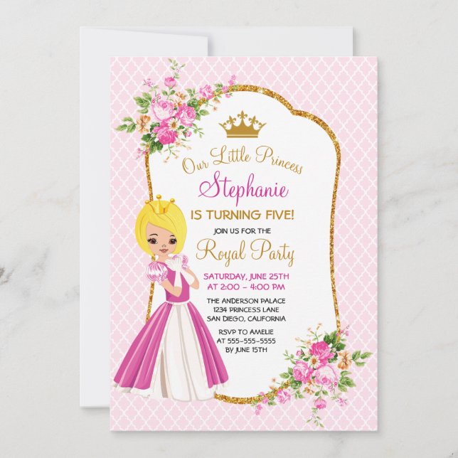 Pretty Blonde Princess Birthday Party Invitation (Front)