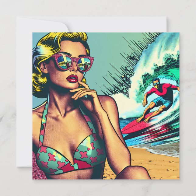 Pretty Blonde Retro Woman and Surfer Guy (Front)