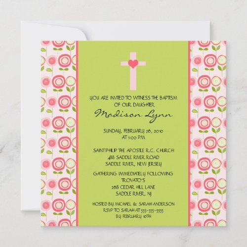 Pretty Bloom Baby Girl Baptism Inviation Invites