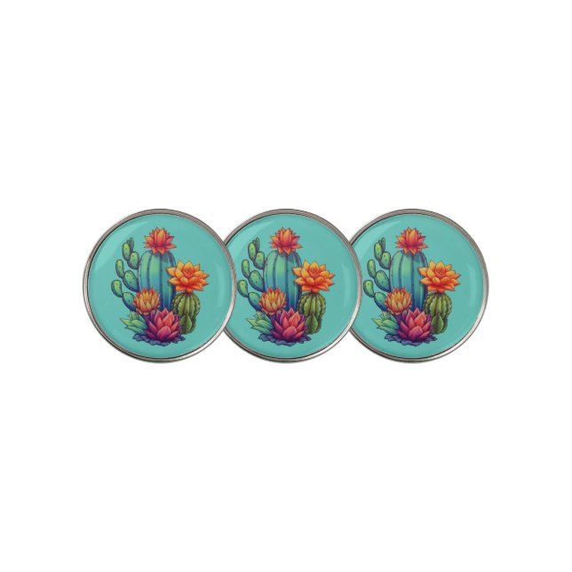Pretty Blooming Cactus Golf Ball Marker (3 Up)