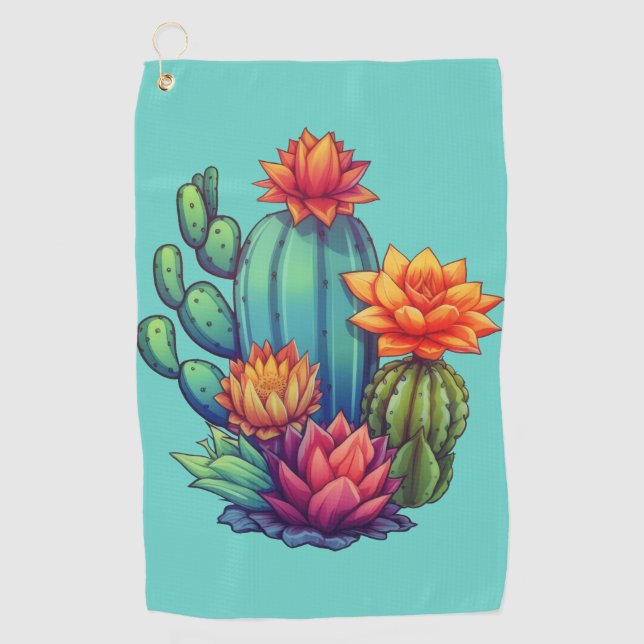 Pretty Blooming Cactus Golf Towel (Front)
