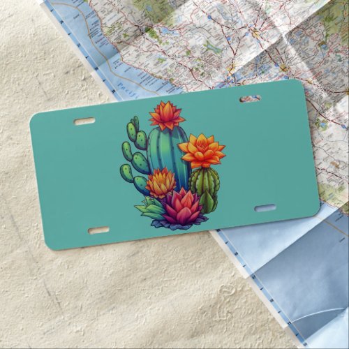 Pretty Blooming Cactus License Plate