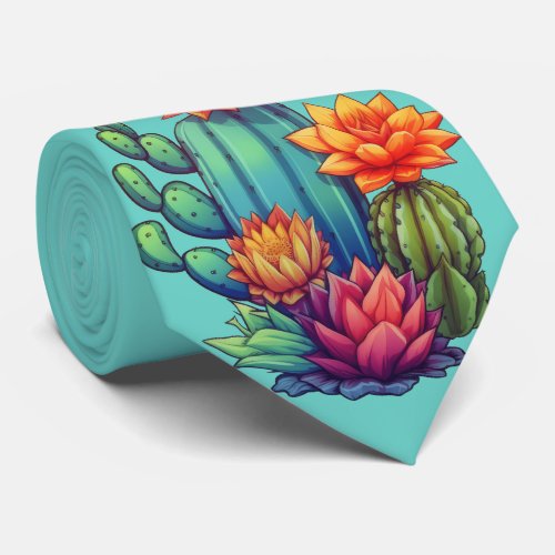 Pretty Blooming Cactus Neck Tie