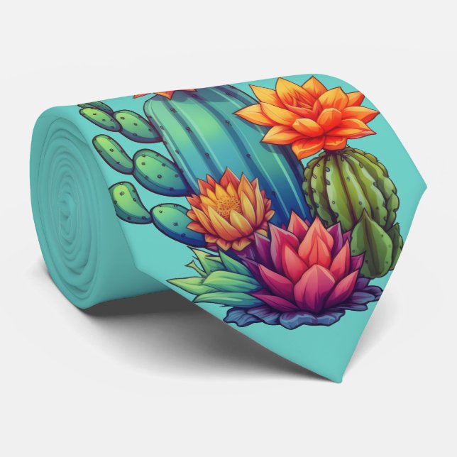 Pretty Blooming Cactus Neck Tie (Rolled)