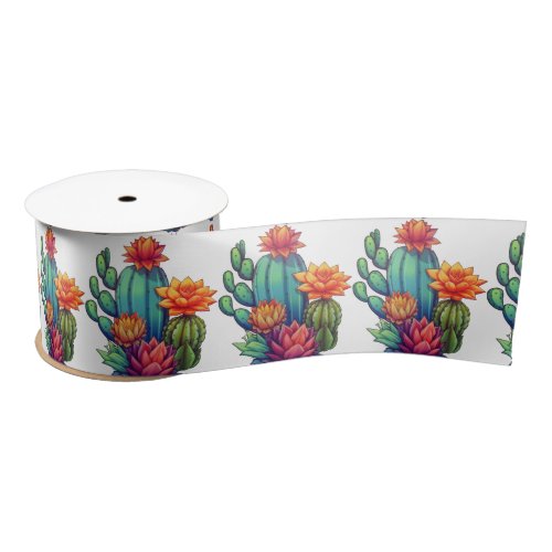 Pretty Blooming Cactus Satin Ribbon