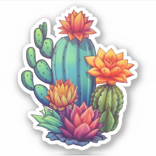 Pretty Blooming Cactus Sticker (Front)