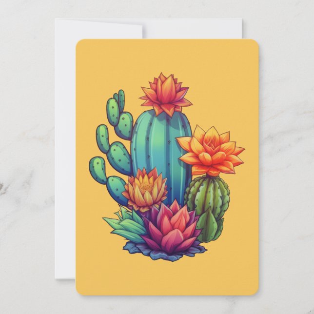 Pretty Blooming Cactus Thank You Card (Front)