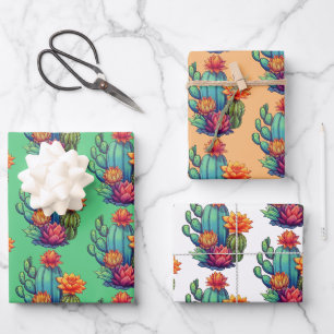 Pretty Blooming Cactus Wrapping Paper Sheets