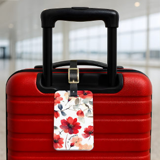 Pretty Blooming Red Blossoms Custom Floral Luggage Tag
