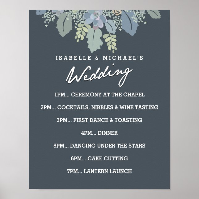 Pretty Blooms Vintage Wedding Day of Schedule Poster (Front)