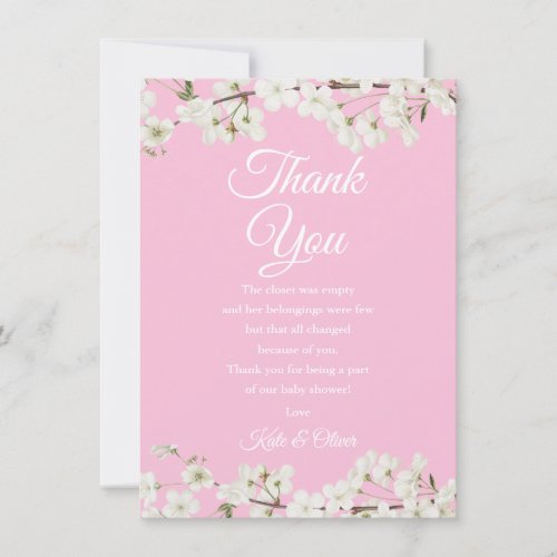 Pretty Blossom Pink Baby Girl Thank You Poem