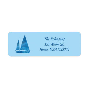 Pretty Blue Abstract Sailboat Label