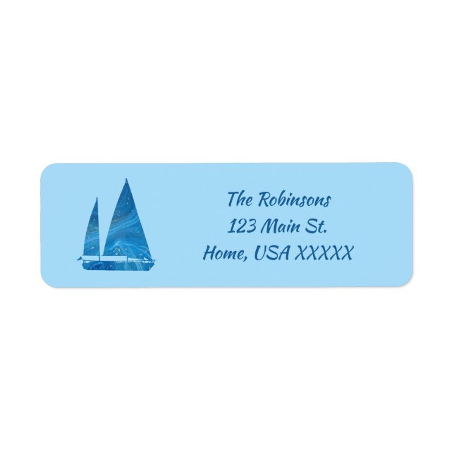 Pretty Blue Abstract Sailboat Label (Front)