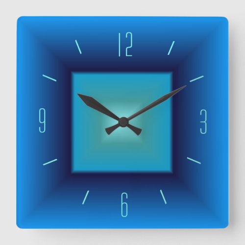 Pretty Blue and Aqua Square Kitchen Clock