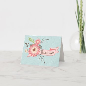 Pretty Blue And Coral Floral Thank You Card by Myweddingday at Zazzle