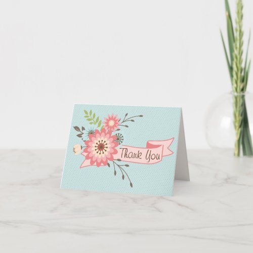 Pretty Blue and Coral Floral Thank You Card
