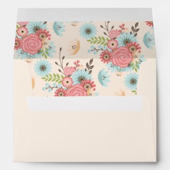 Pretty Blue And Coral Floral Wedding Envelope by Myweddingday at Zazzle