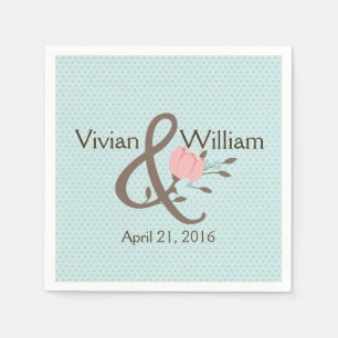Pretty Blue and Coral Floral Wedding Napkin