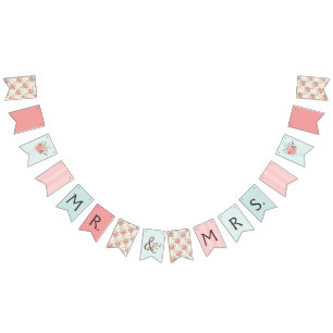 Pretty Blue and Coral Patterns Wedding Bunting Bunting Flags
