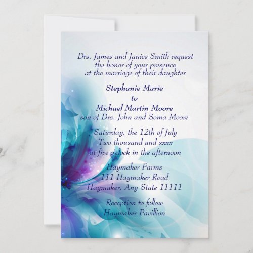 Pretty Blue and Floral Abstract Wedding Invitation