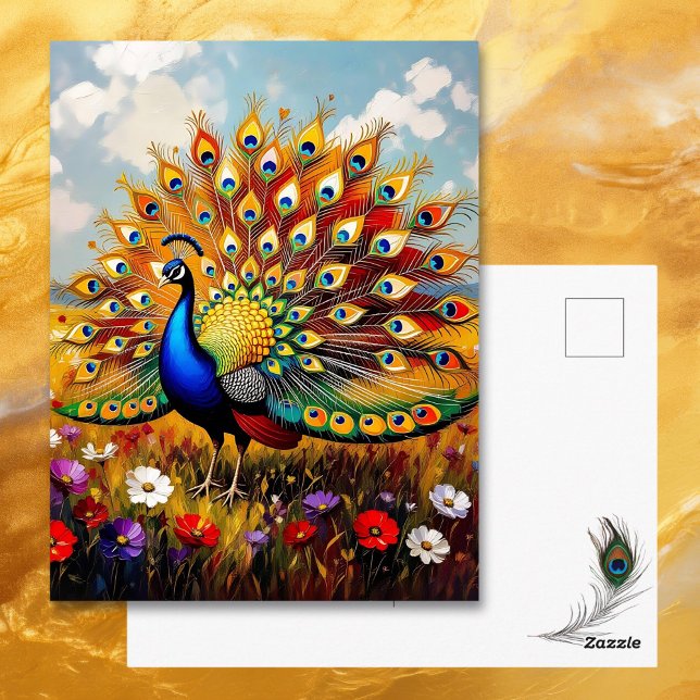 Pretty Blue and Gold Peacock Keeping in Touch Postcard (Creator Uploaded)