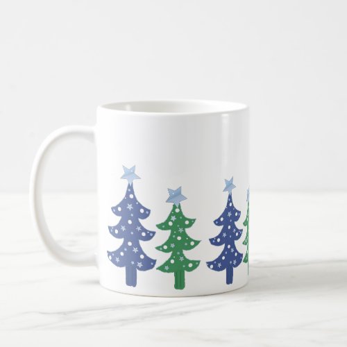 Pretty Blue and Green Christmas Trees Coffee Mug