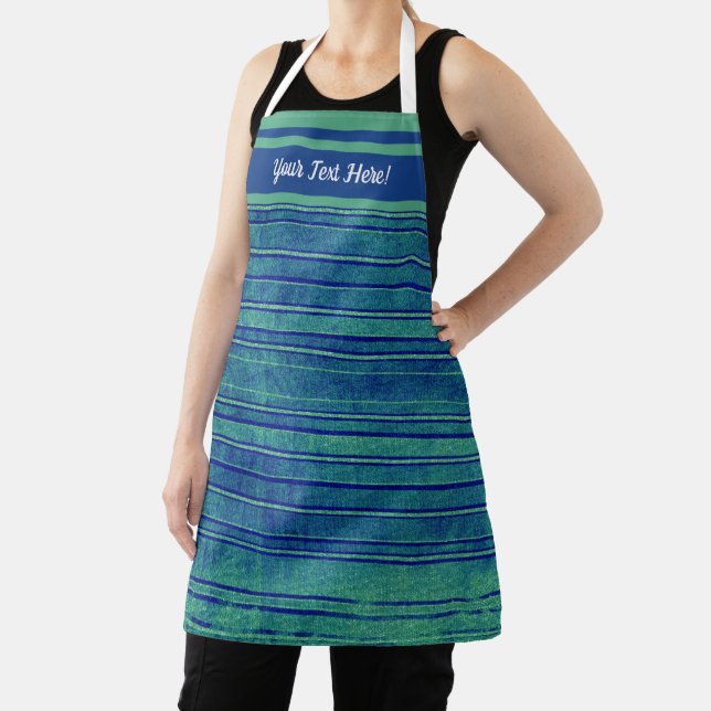 Pretty Blue and Green Distressed Stripes Apron (Insitu)